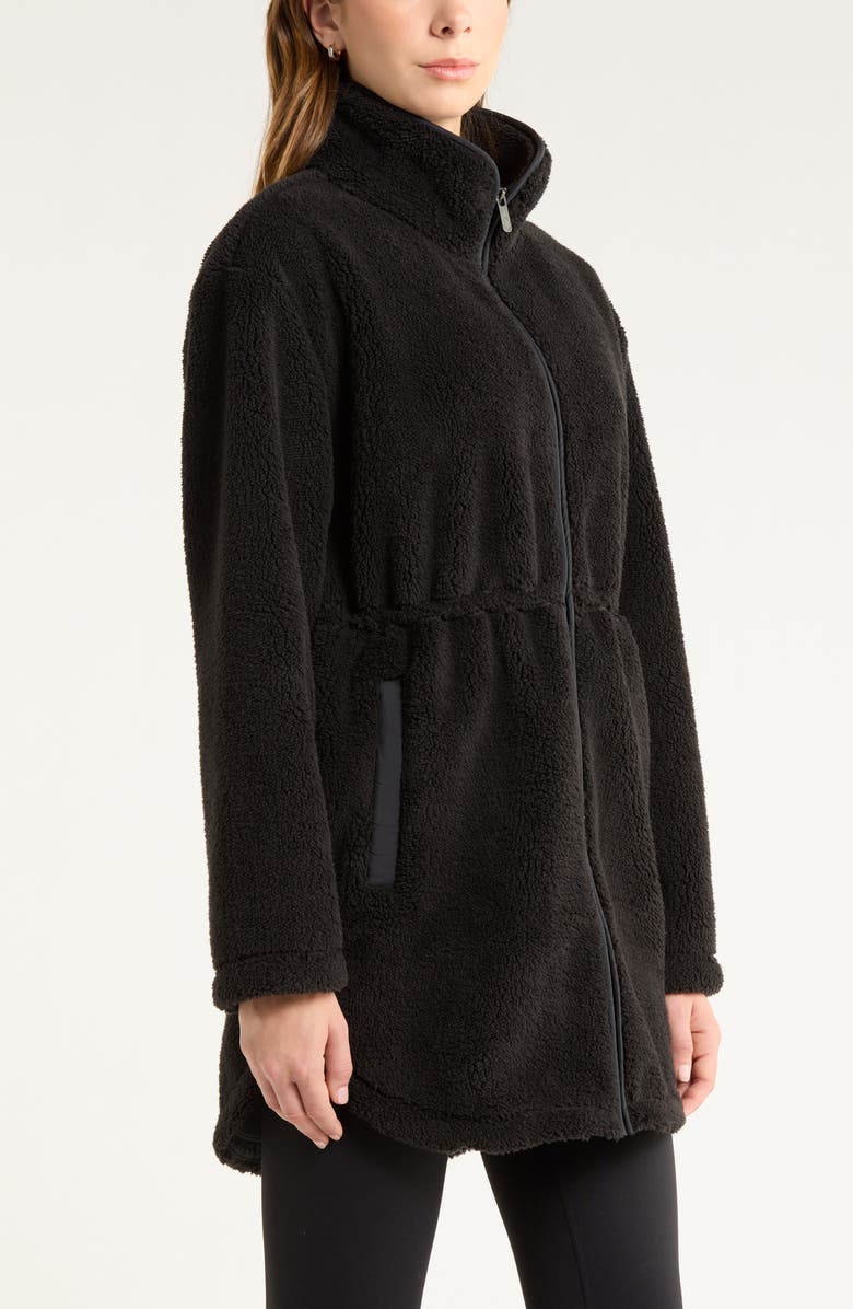 Zella Faux Shearling Longline Jacket, Alternate, color, Black
