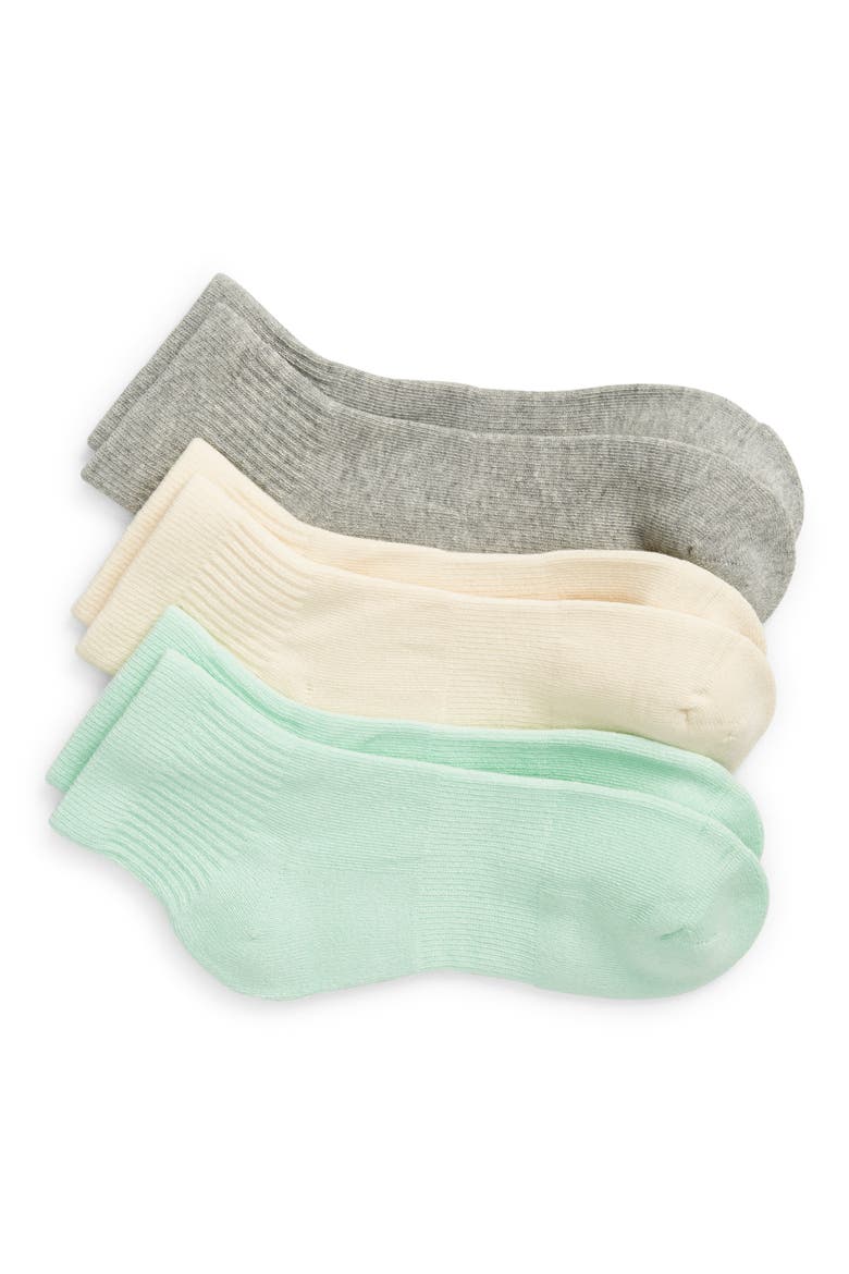 3-Pack Ankle Socks, Main, color, IVORY- GREEN SCREEN
