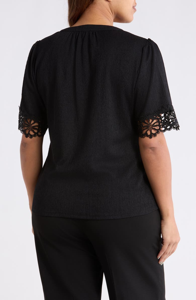 Anne Klein Crepe Lace Trim Top, Alternate, color, Anne Black