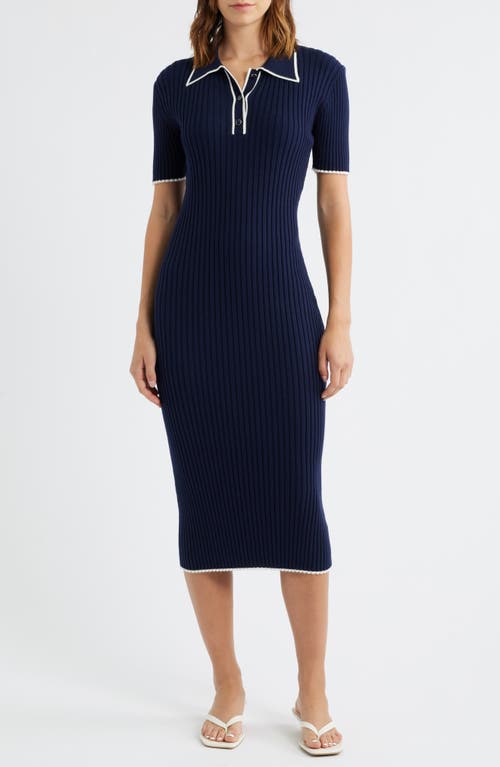 Zoe And Claire Collared Ribbed Knit Midi Dress In Multi