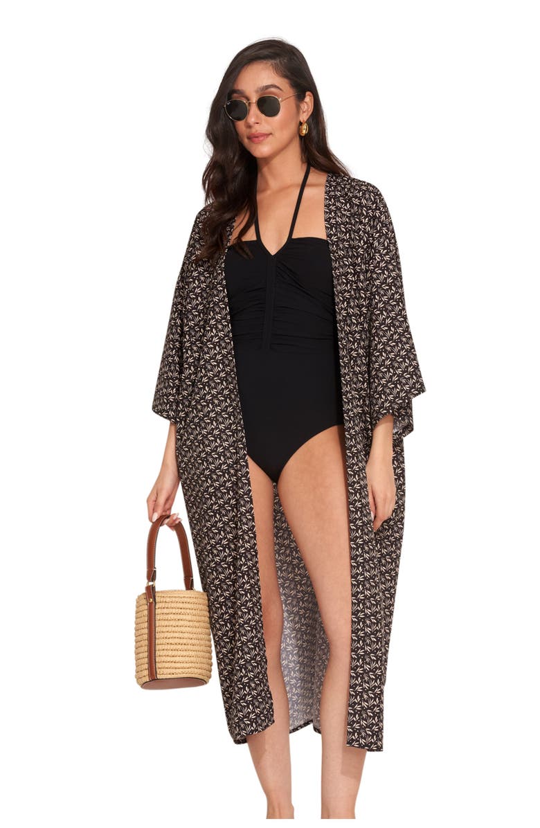 Gottex Beach Life Mika Short Sleeves Swim Cover Up Robe, Main, color, Black/Multi
