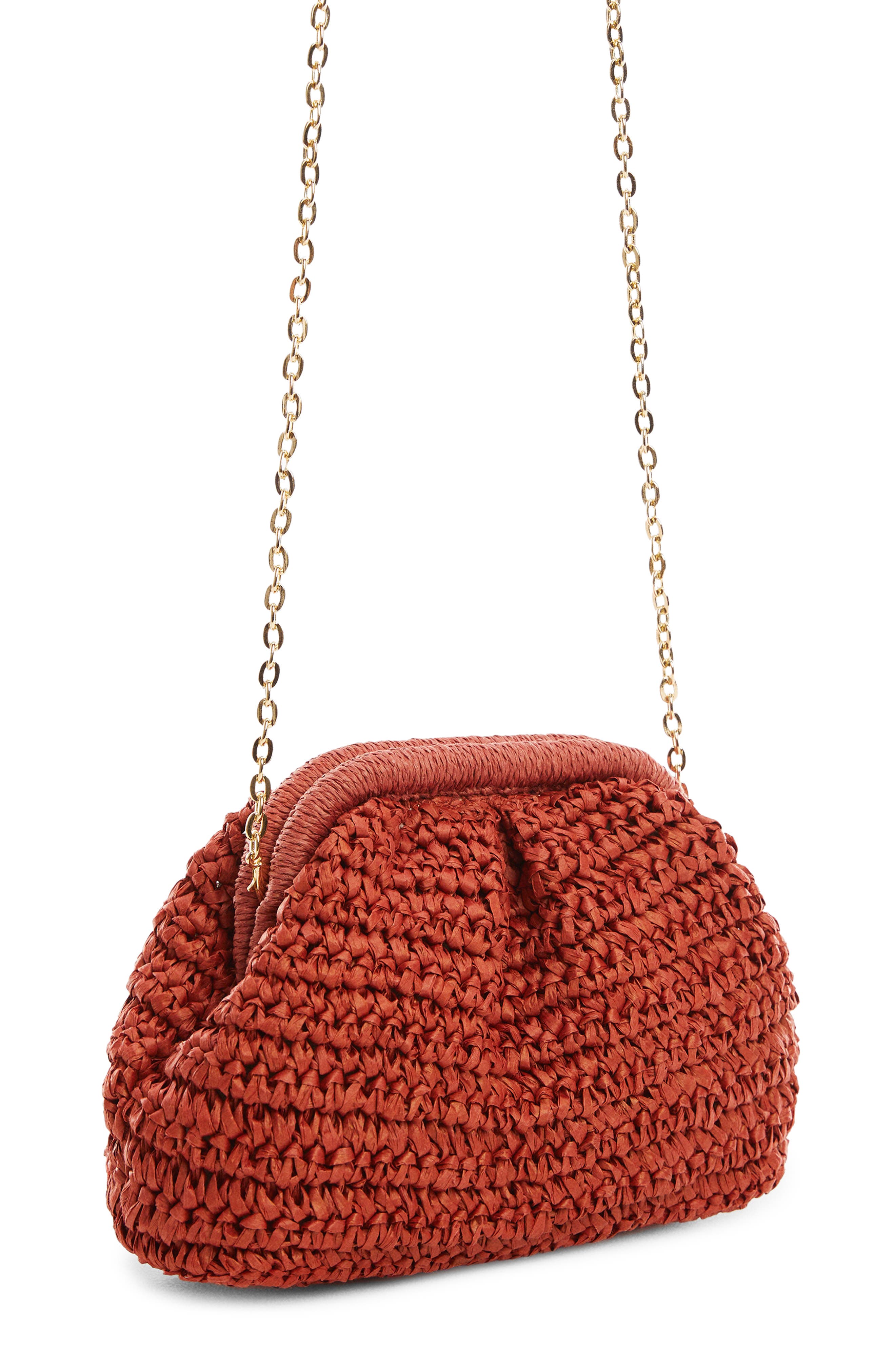 MANGO Amalfi Crochet Straw Clutch, Main, color, Medium Orange