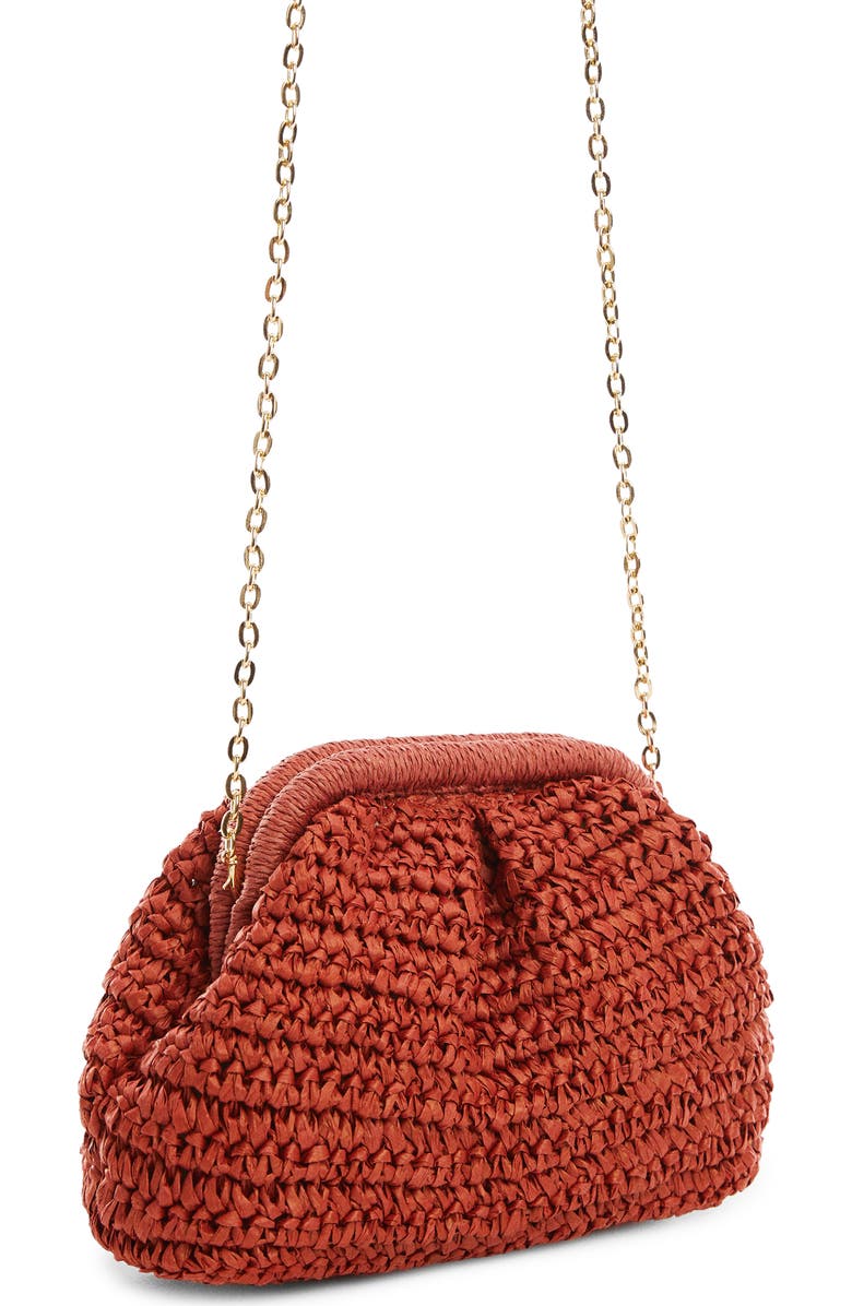 MANGO Amalfi Crochet Straw Clutch, Main, color, Medium Orange