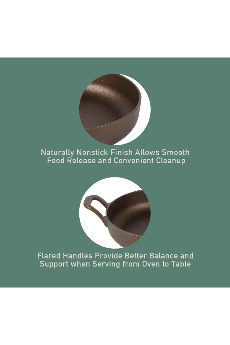 Natural Bronze Finish Cast Iron Skillet with Long Handle, Helper Handle & Olive Wood Trivet, Alternate, color, Natural Bronze