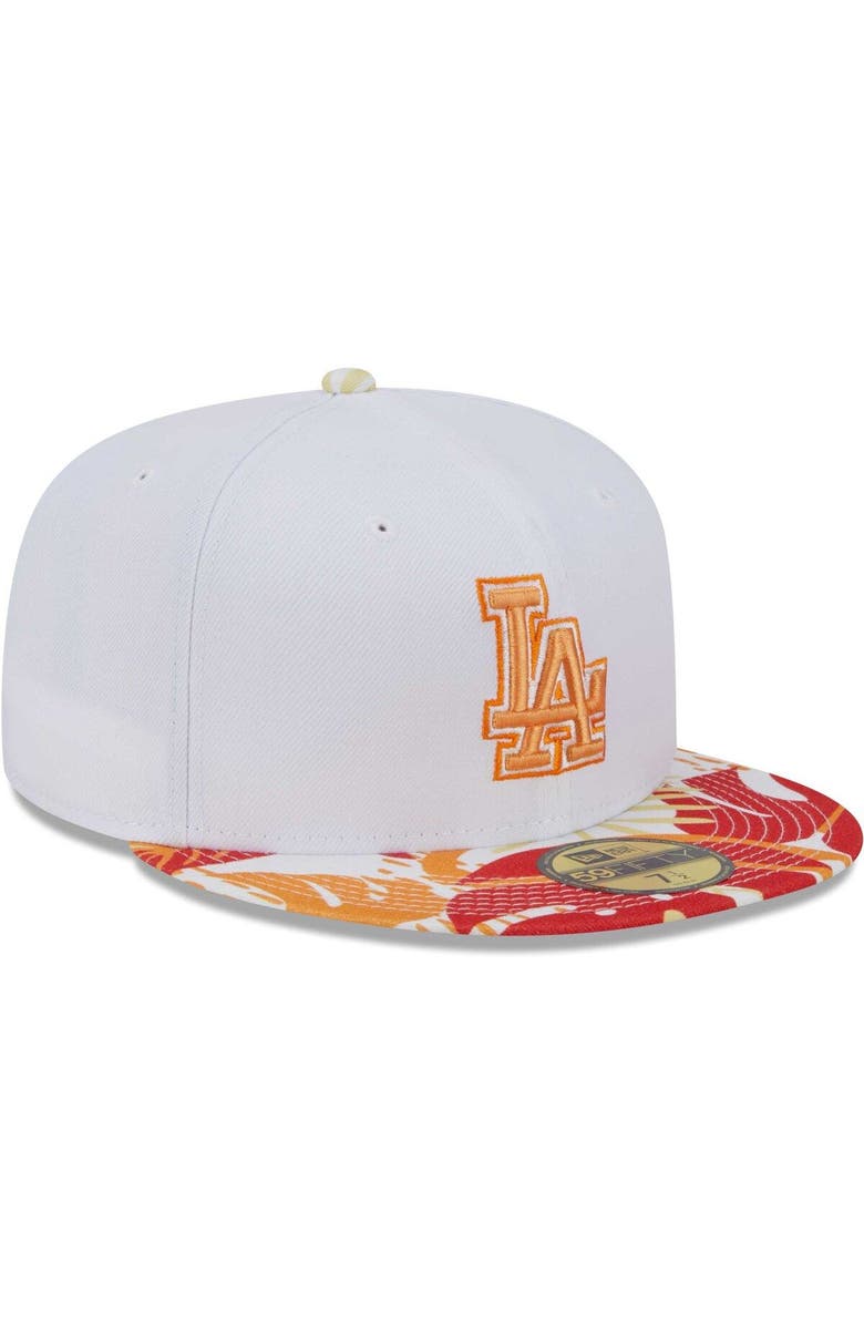 New Era Men's New Era White/Orange Los Angeles Dodgers Flamingo 59FIFTY Fitted Hat, Alternate, color, 