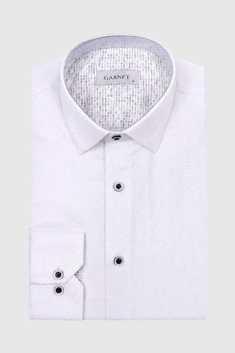 Men's Regular-fit Jacquard Contrast-trim Dress Shirt