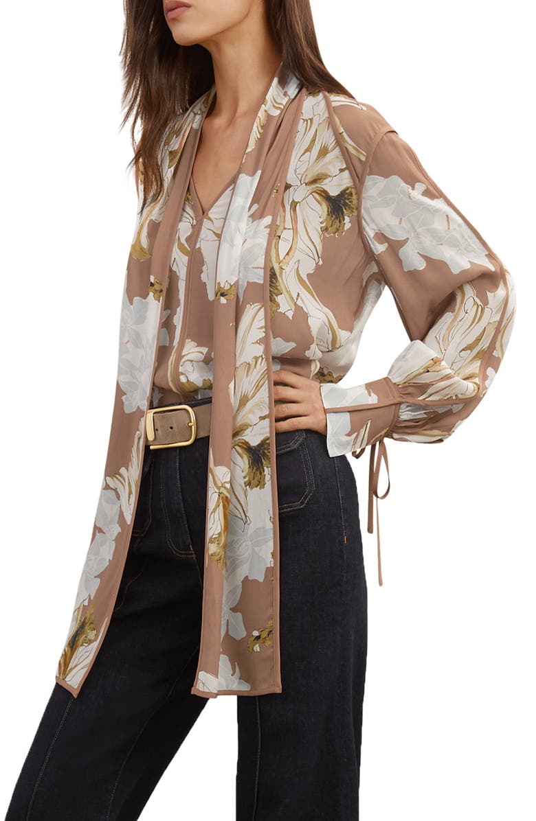 Reiss Maggie Tie Neck Floral Top, Alternate, color, Pink/ Ivory