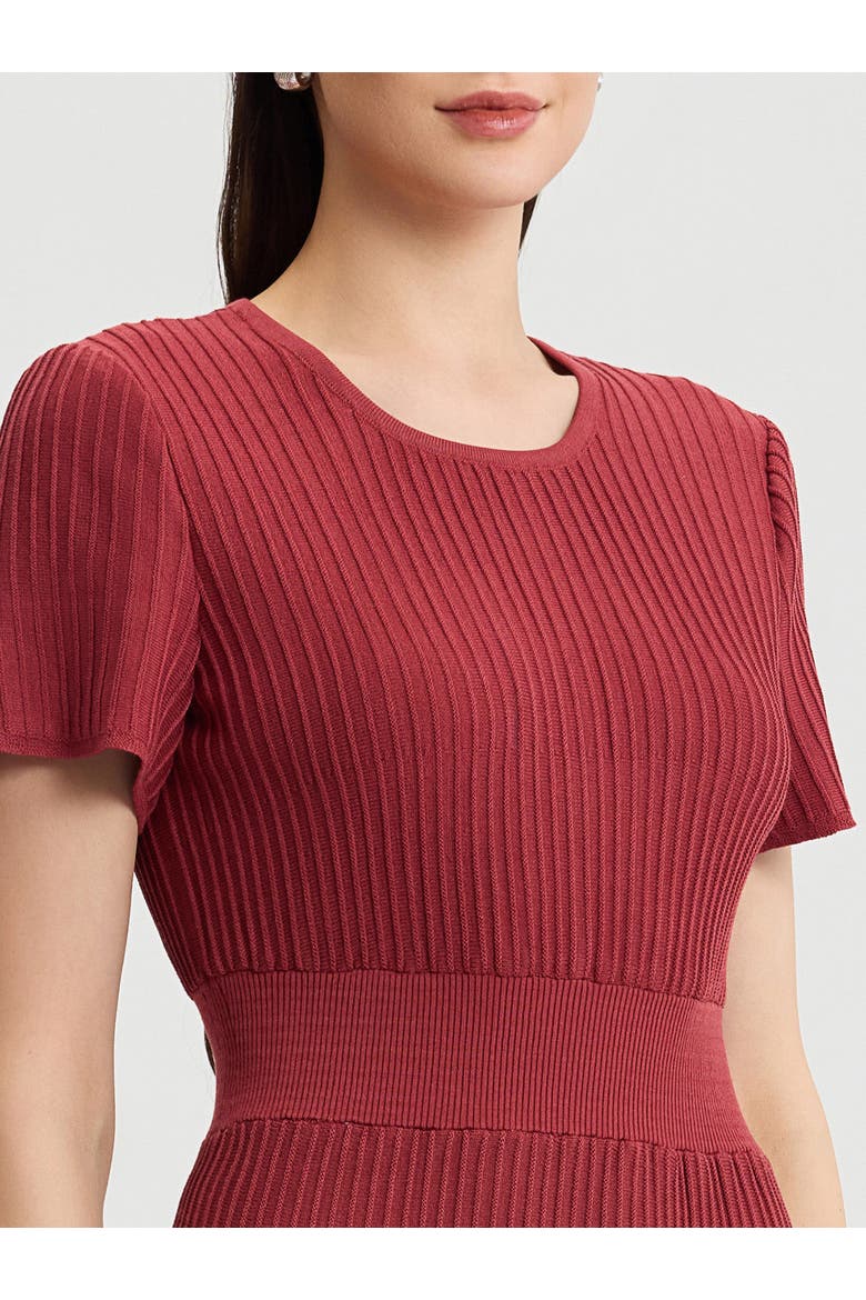 Fit & Flare Tonal Ribbed Soft Knit Midi Dress, Alternate, color, Russet