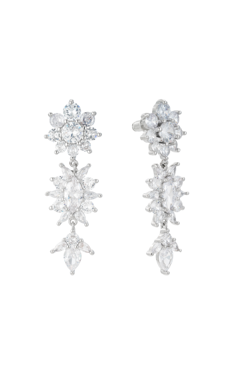 Untamed Petals Keepsake Crystal Drop Earrings, Main, color, Silver