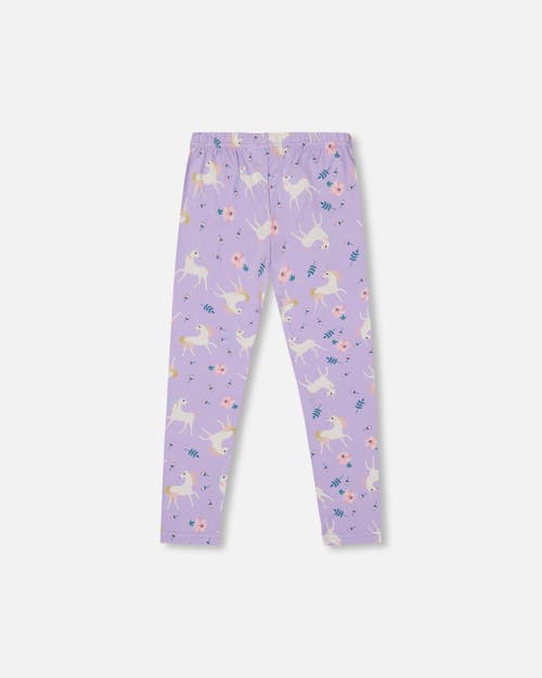 Deux Par Deux Stretch Jersey Leggings Unicorn In Purple
