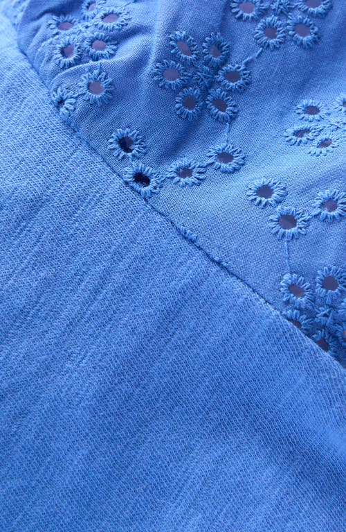 Shop Mini Boden Kids' Embroidered Eyelet Accent Cotton Top In Peacock Plume Blue