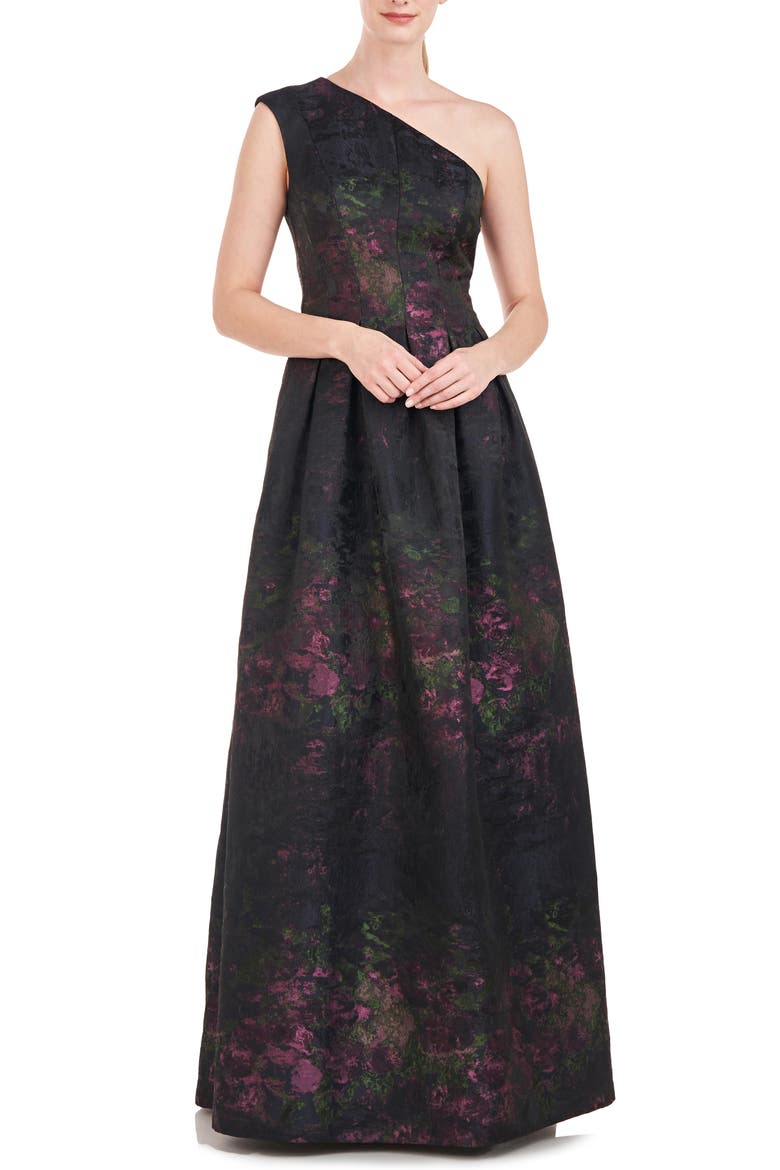 Cara One-Shoulder Gown, Main, color, DARK MIDNIGHT MULTI