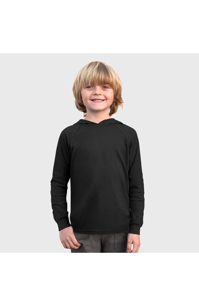 CITY THREADS Medium-Weight 100% Cotton Long Sleeve Hooded Tee with Cuffs, Main, color, Black