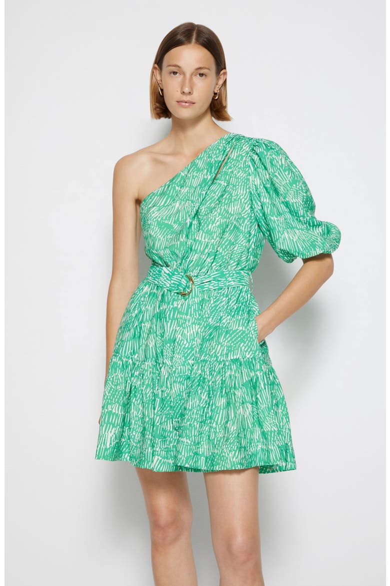 Adriana Abstract Fern Print One-Shoulder Dress, Alternate, color, KELLY ABSTRACT FERN