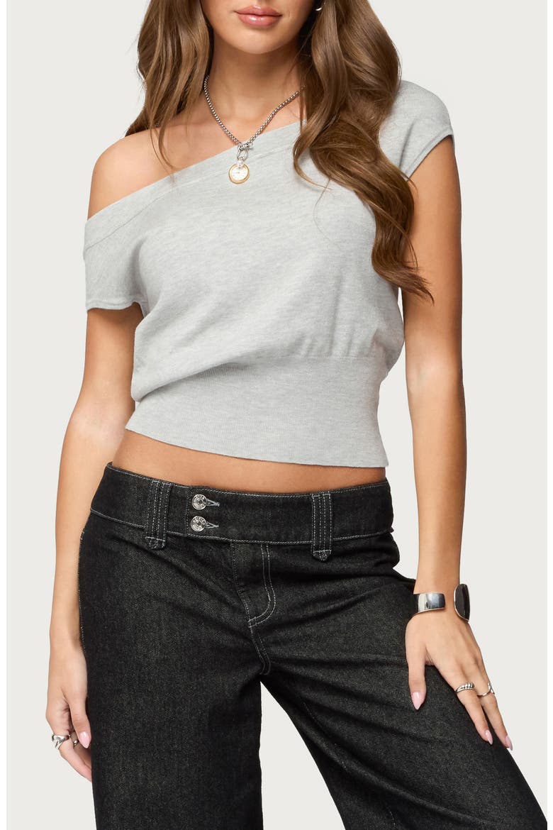 Michaela Off the Shoulder Crop T-Shirt, Main, color, LIGHT-GREY-MELANGE