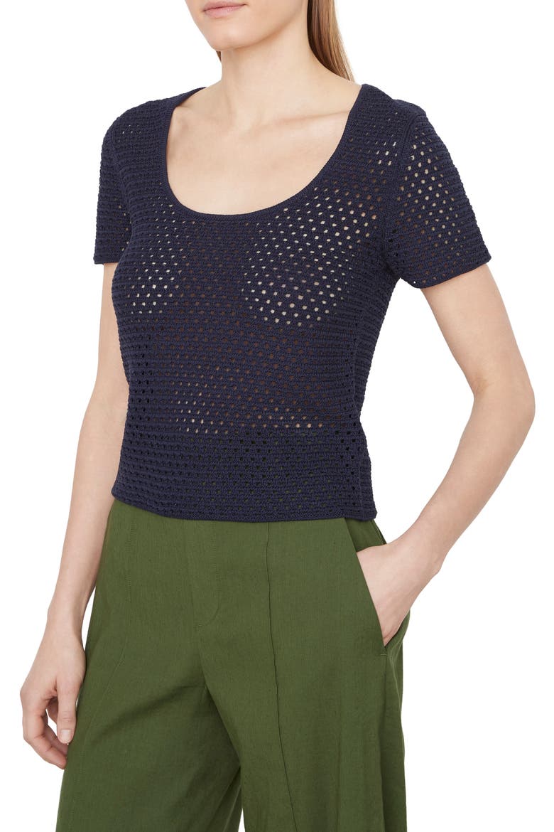 Open Stitch Short Sleeve Cotton Sweater, Alternate, color, NAVY
