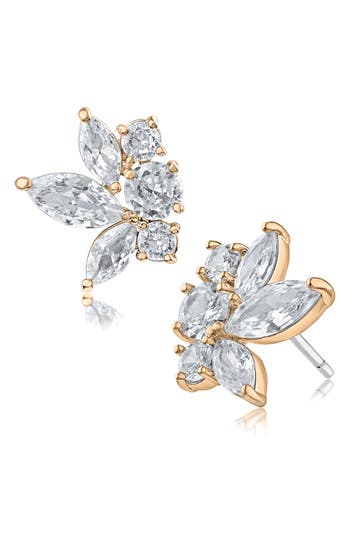 Cz By Kenneth Jay Lane Cubic Zirconia Cluster Stud Earrings In Gold