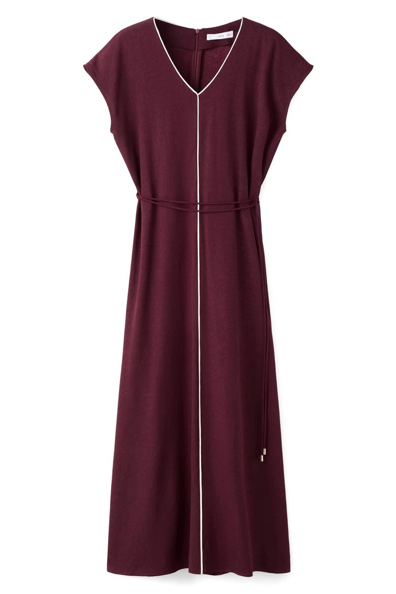 Contrast Piping Belted Midi Dress, Alternate, color, CHERRY