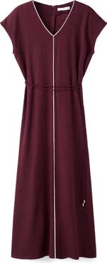 MANGO Contrast Piping Belted Midi Dress