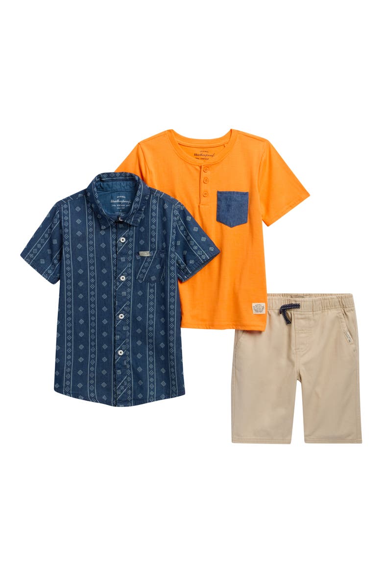 Kids' Button-Up Shirt, Top & Shorts Set, Main, color, STONE