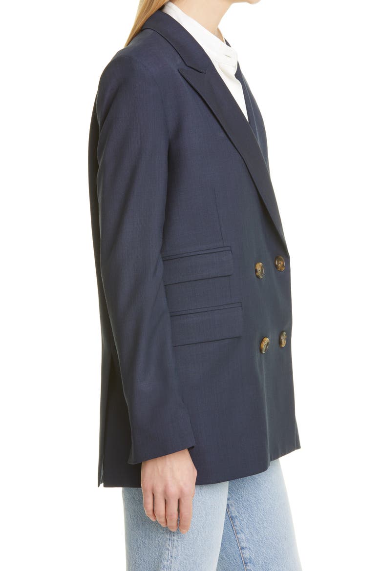 Oversized Double Breasted Stretch Wool Blazer, Alternate, color, MIDNIGHT/PALE BLUE