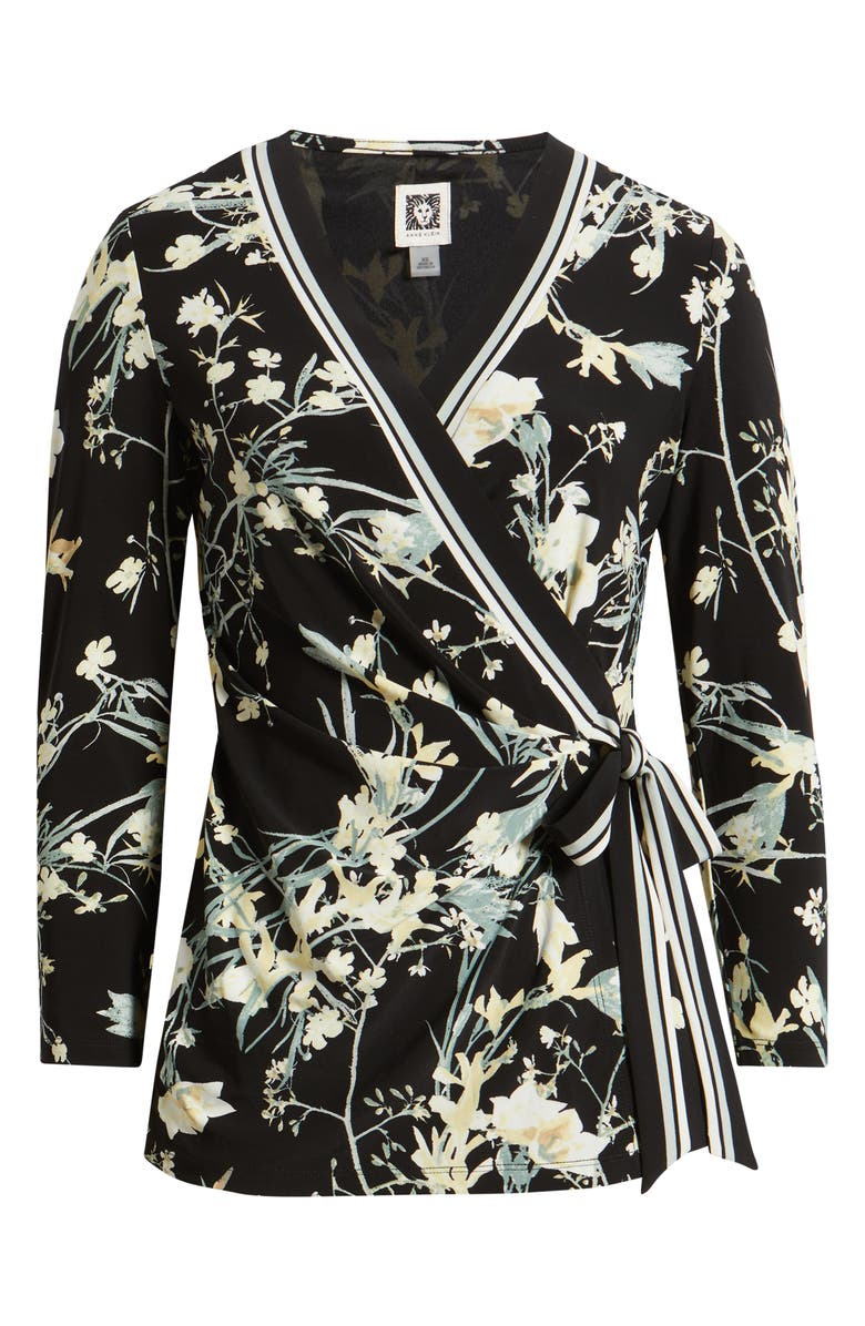 Anne Klein Floral Wrap Top, Alternate, color, Anne Black Multi