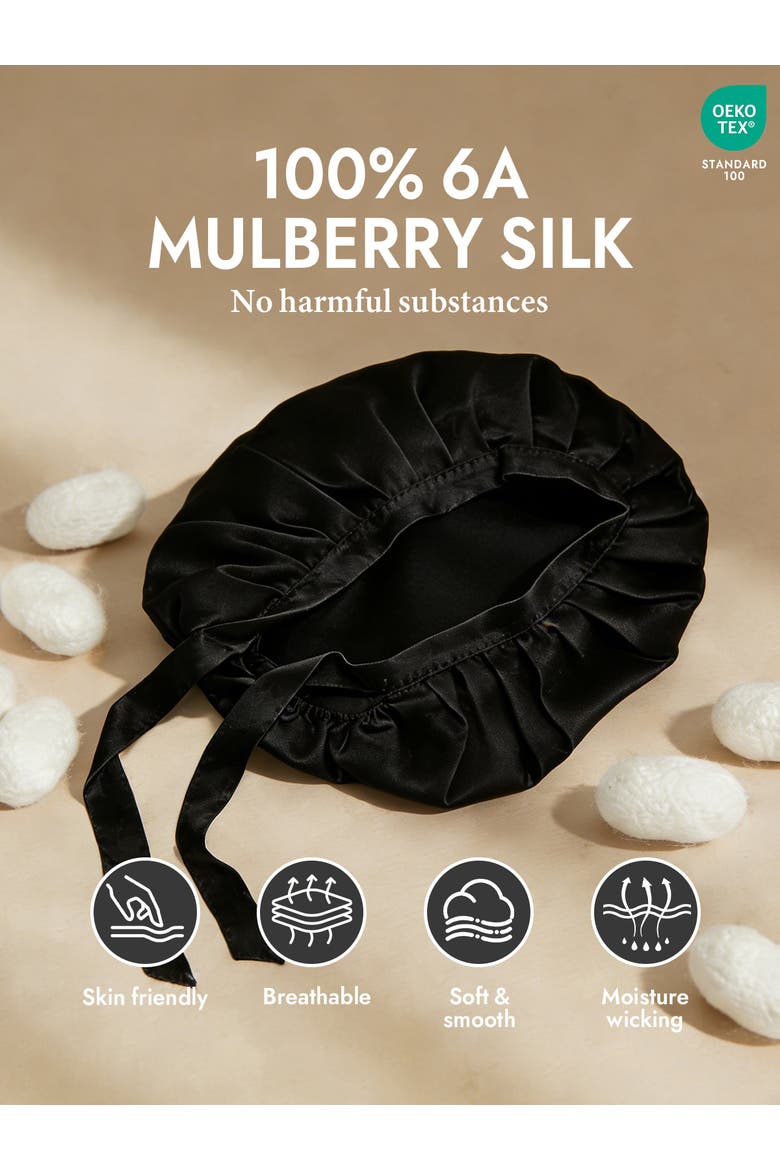 Pure Silk Classic Ribbon Bonnet, Alternate, color, Black
