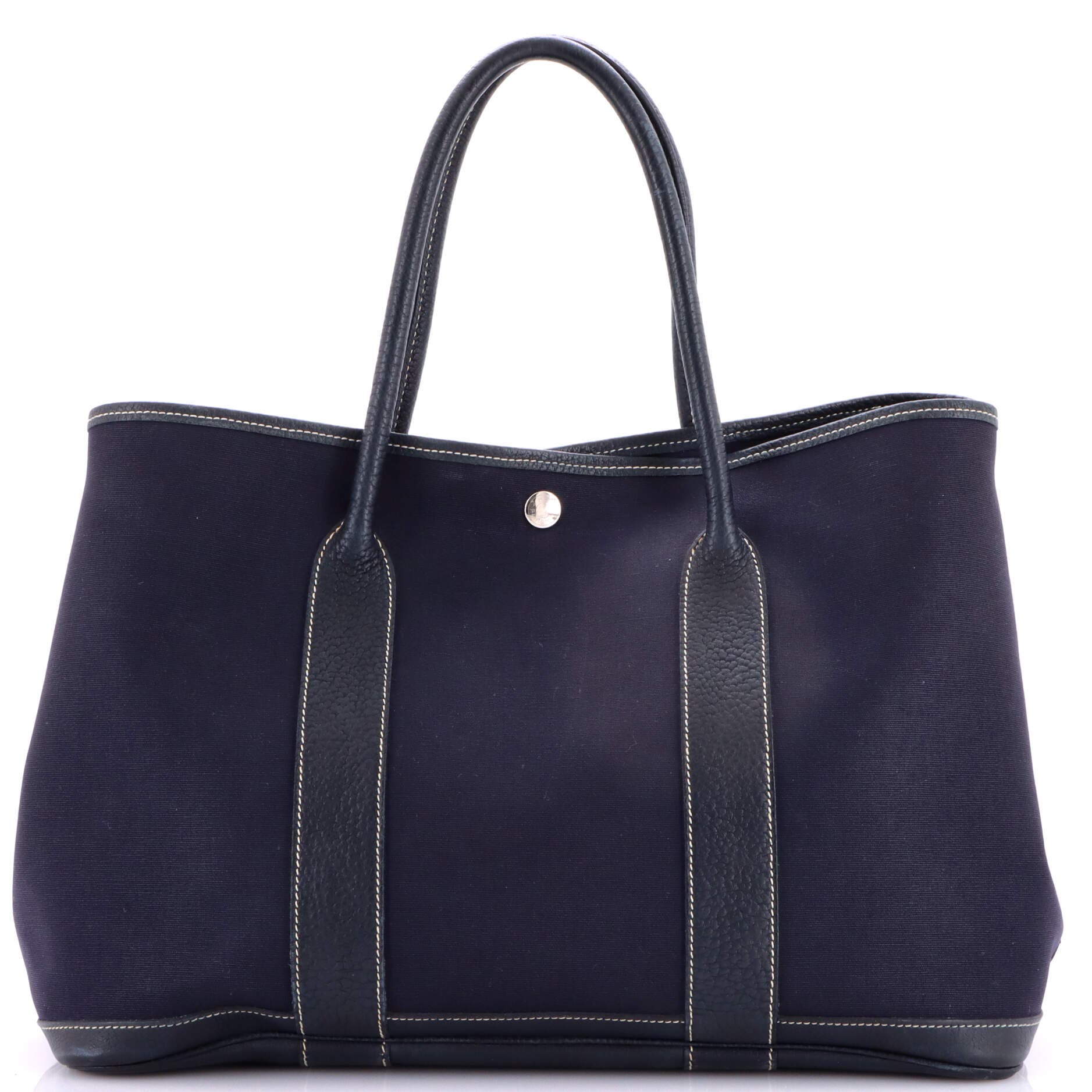 Pre-Owned Hermes Garden Party Tote Toile and Leather 36, Main, color, Bleu Marine