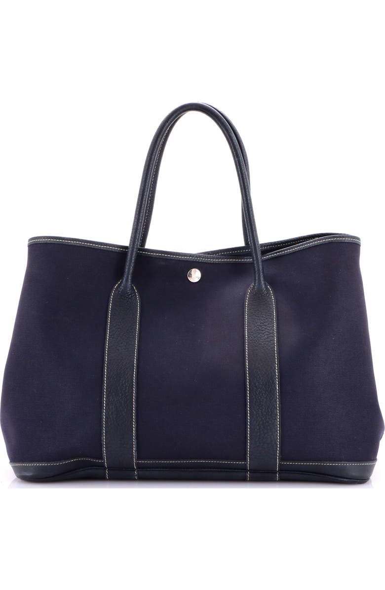 Pre-Owned Hermes Garden Party Tote Toile and Leather 36, Main, color, Bleu Marine