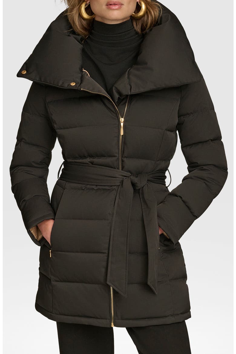 Water Resistant Belted Puffer Coat, Main, color, BLACK
