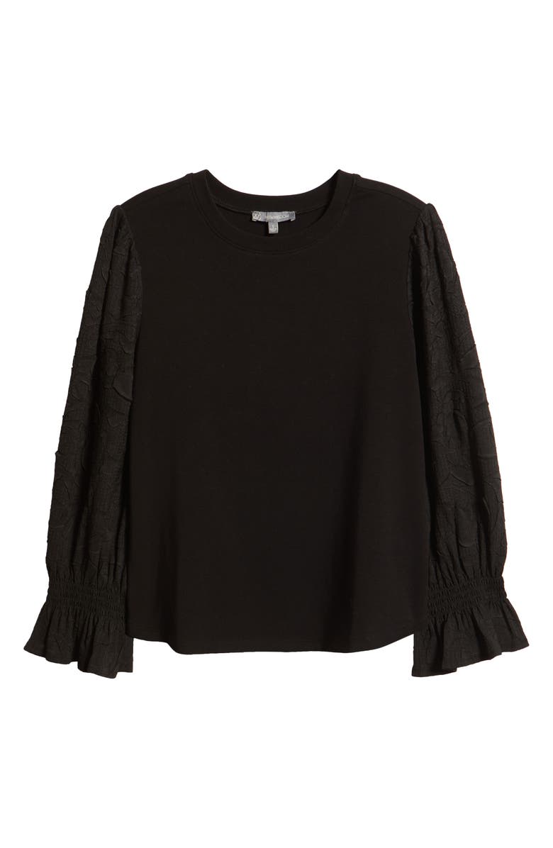 Wit & Wisdom Mixed Media Smocked Sleeve Top, Alternate, color, Black