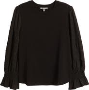 Wit & Wisdom Mixed Media Smocked Sleeve Top