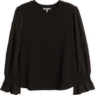 Wit & Wisdom Mixed Media Smocked Sleeve Top