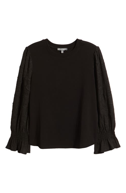 Wit & Wisdom Mixed Media Smocked Sleeve Top In Black