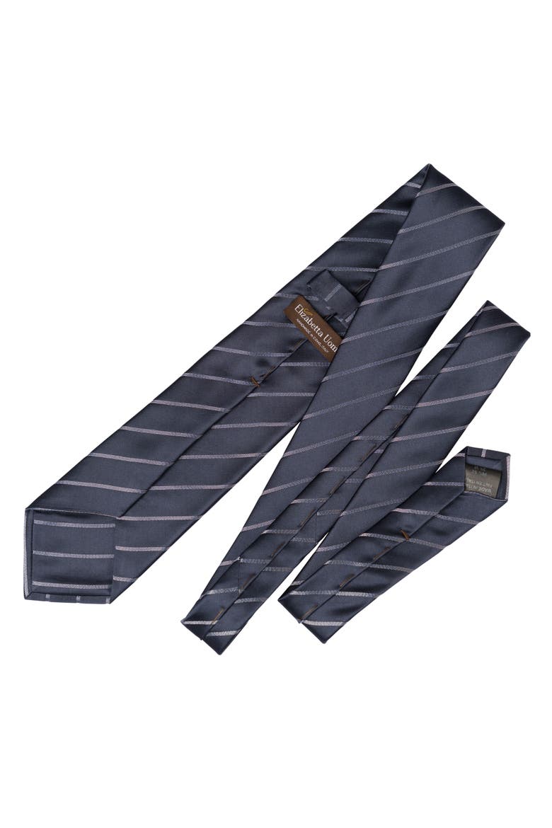 Esino - Silk Jacquard Tie for Men, Alternate, color, Midnight Blue and Silver