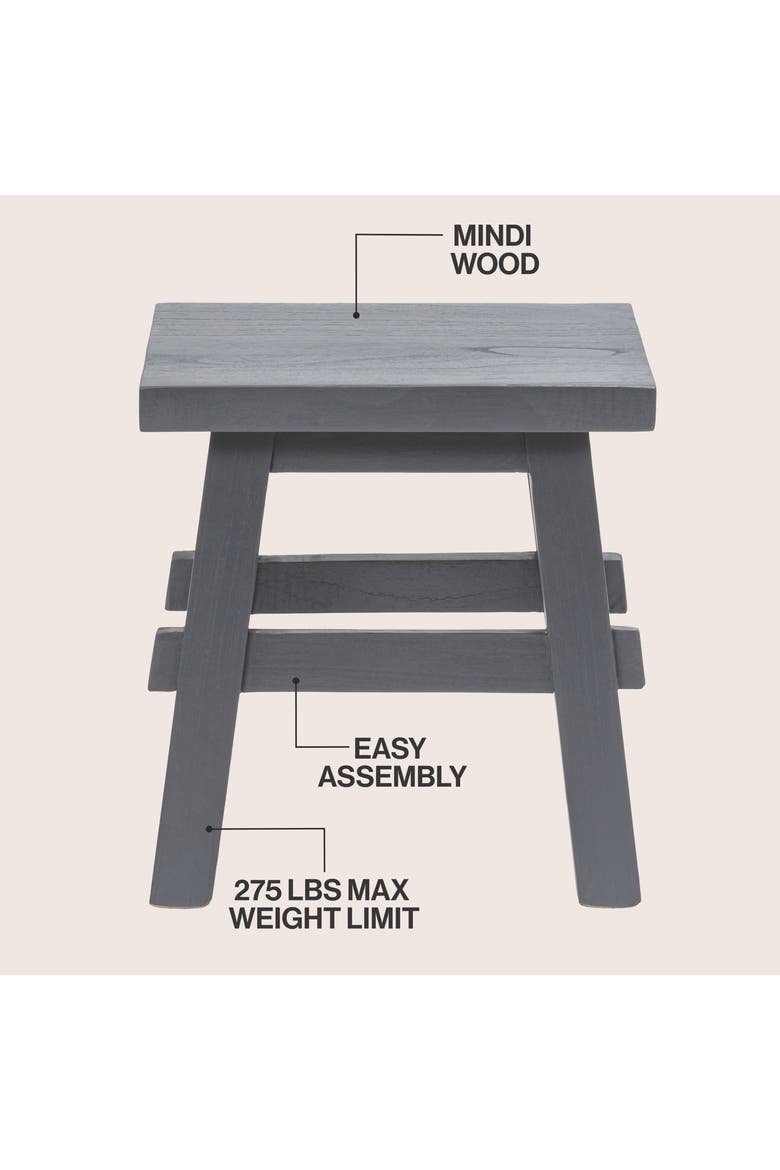 Revine Handcrafted Rustic Solid Wood Backless Accent Stool, Mindi Wood Decorative Small Indoor Seat for Living Room, Alternate, color, Dark Gray