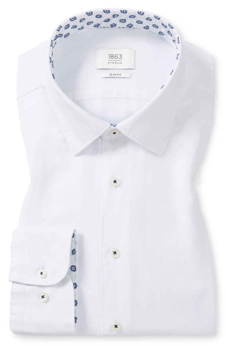 1863 by Eterna Slim Fit Cotton & Linen Dress Shirt, Main, color, White