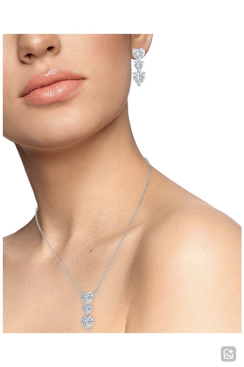 Heart Shaped Cubic Zirconia Pendant Necklace & Drop Earrings Set, Alternate, color, RHODIUM PLATED BRASS