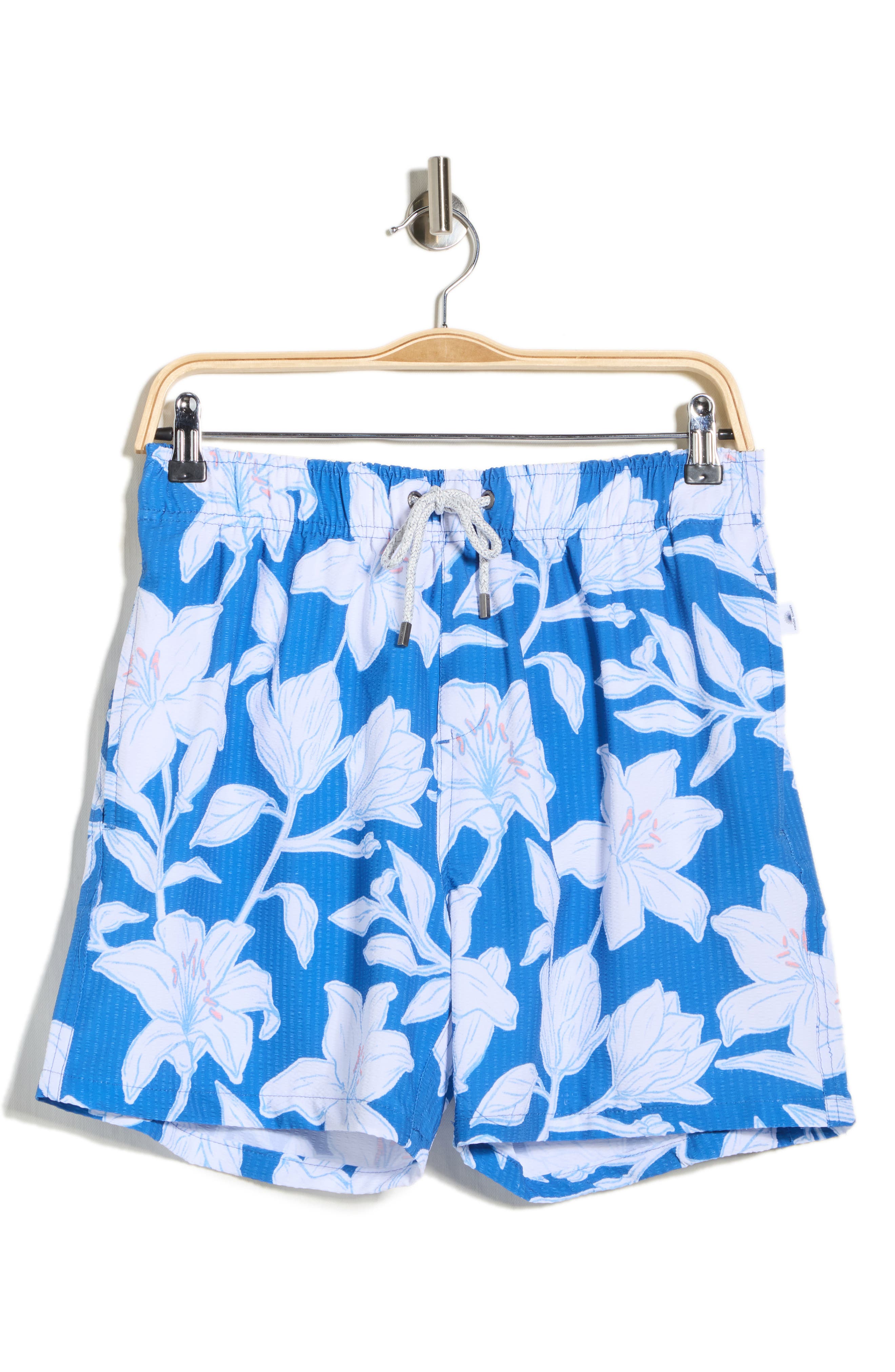 Vintage Summer Floral Seersucker Volley Swim Trunks