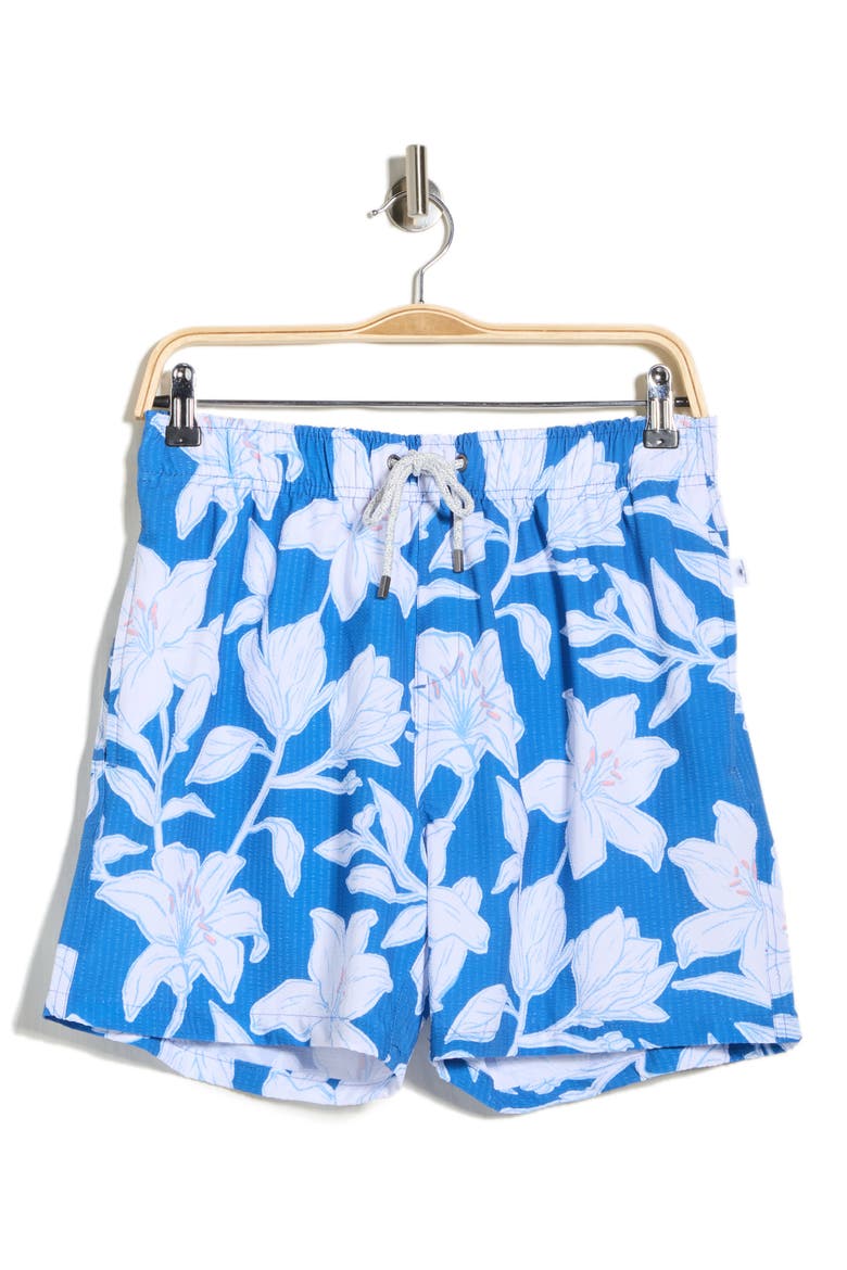 Floral Seersucker Volley Swim Trunks, Alternate, color, NAVY