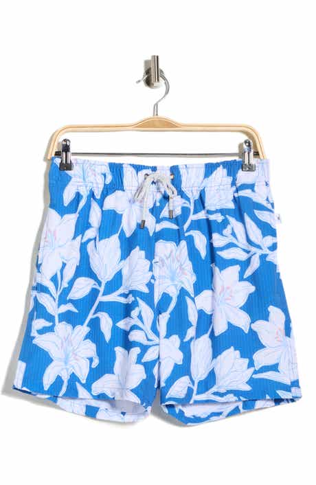 Vintage Summer Floral Seersucker Volley Swim Trunks