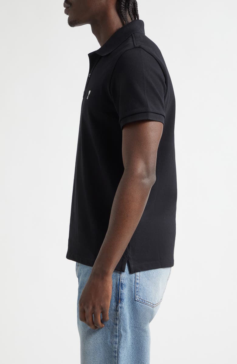 AMI PARIS Ami de Coeur Embroidered Cotton Piqué Polo, Alternate, color, Noir/ Blanc Creme