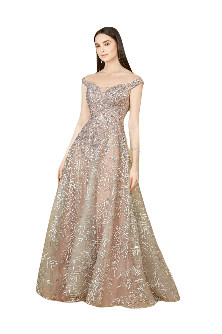 Elegant Off Shoulder Lace Ballgown, Main, color, DustyPurple