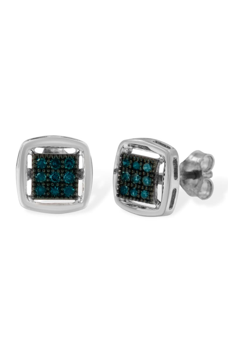 Silver Rose Blue Diamond Square Stud Earring, Alternate, color, White