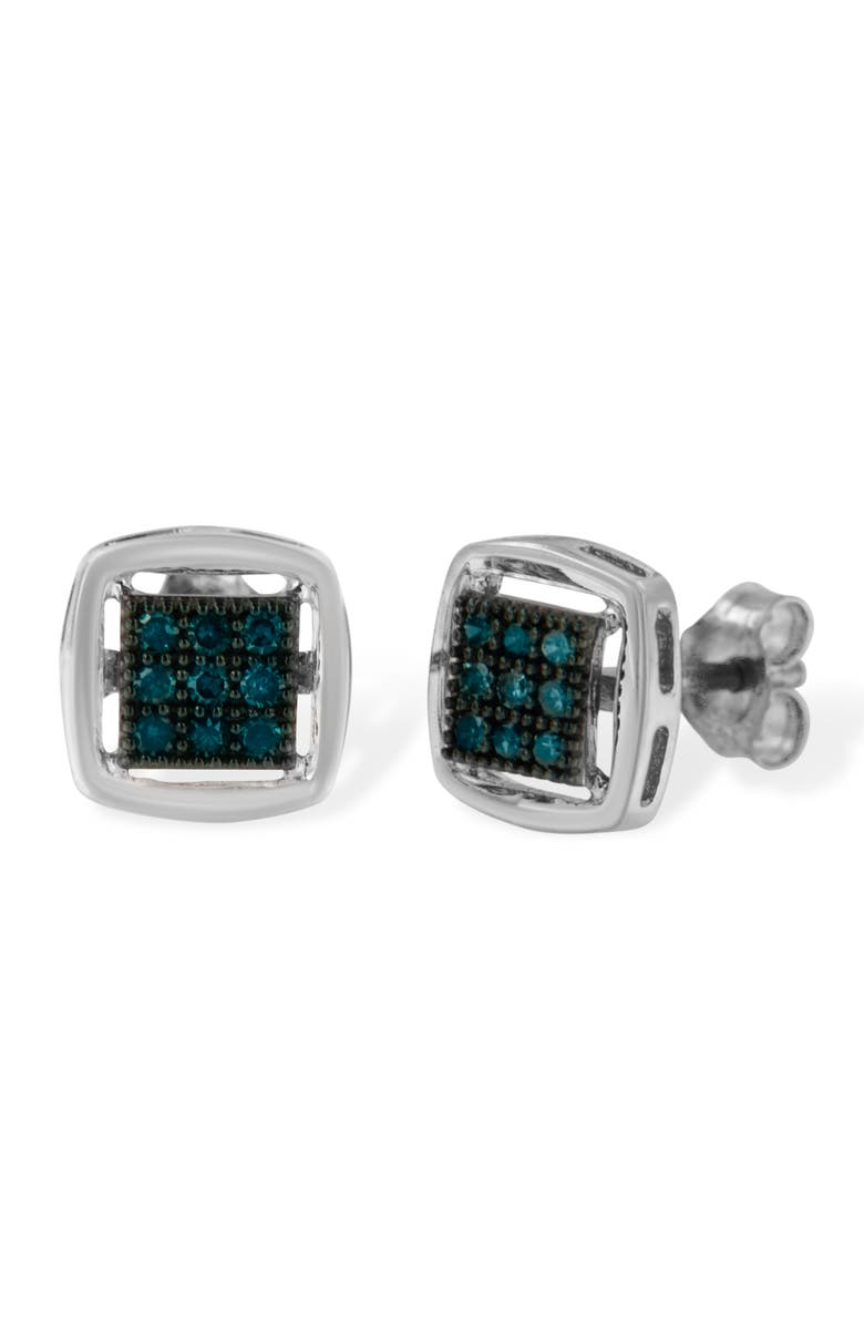 Haus of Brilliance Silver Rose Blue Diamond Square Stud Earring, Alternate, color, White