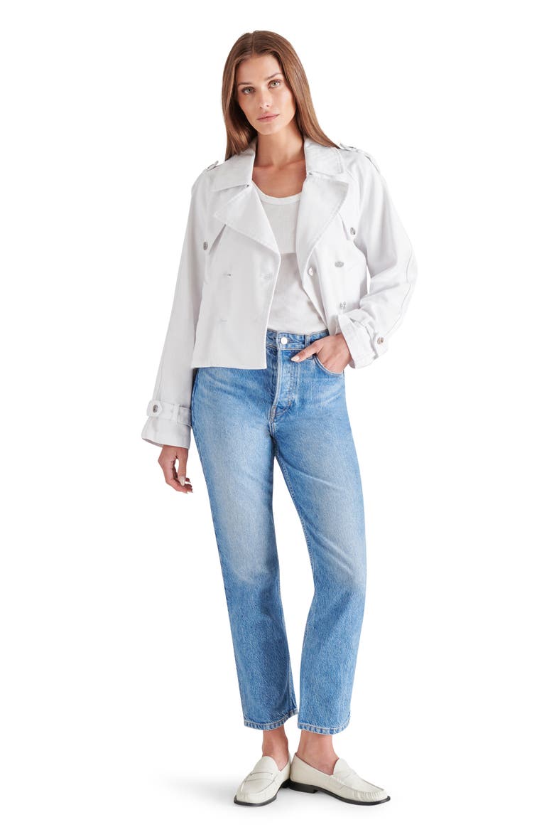 Sirus Crop Denim Trench Coat, Alternate, color, WHITE