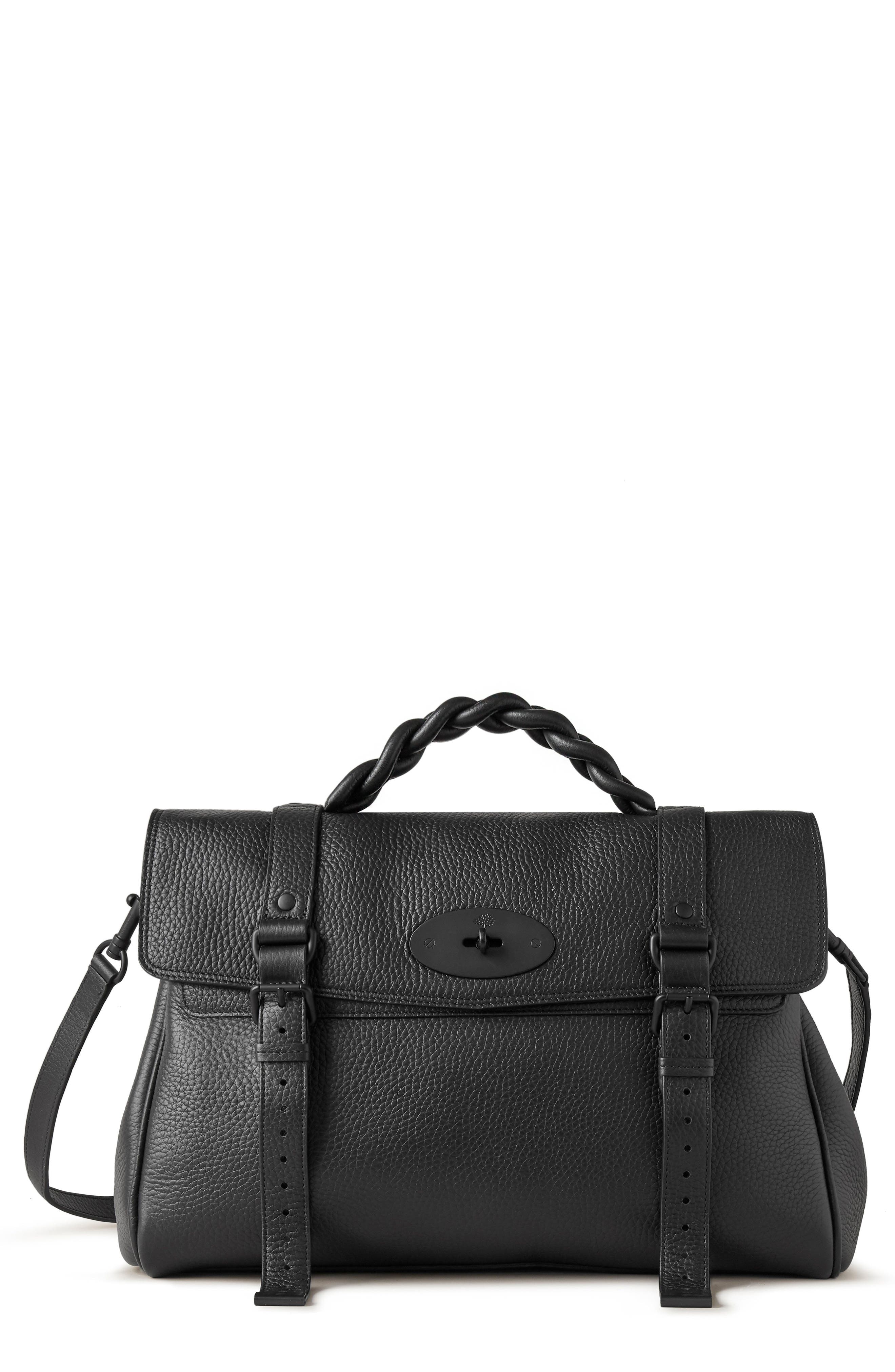 Mulberry Oversized Alexa Tonal Leather Satchel, Main, color, Black