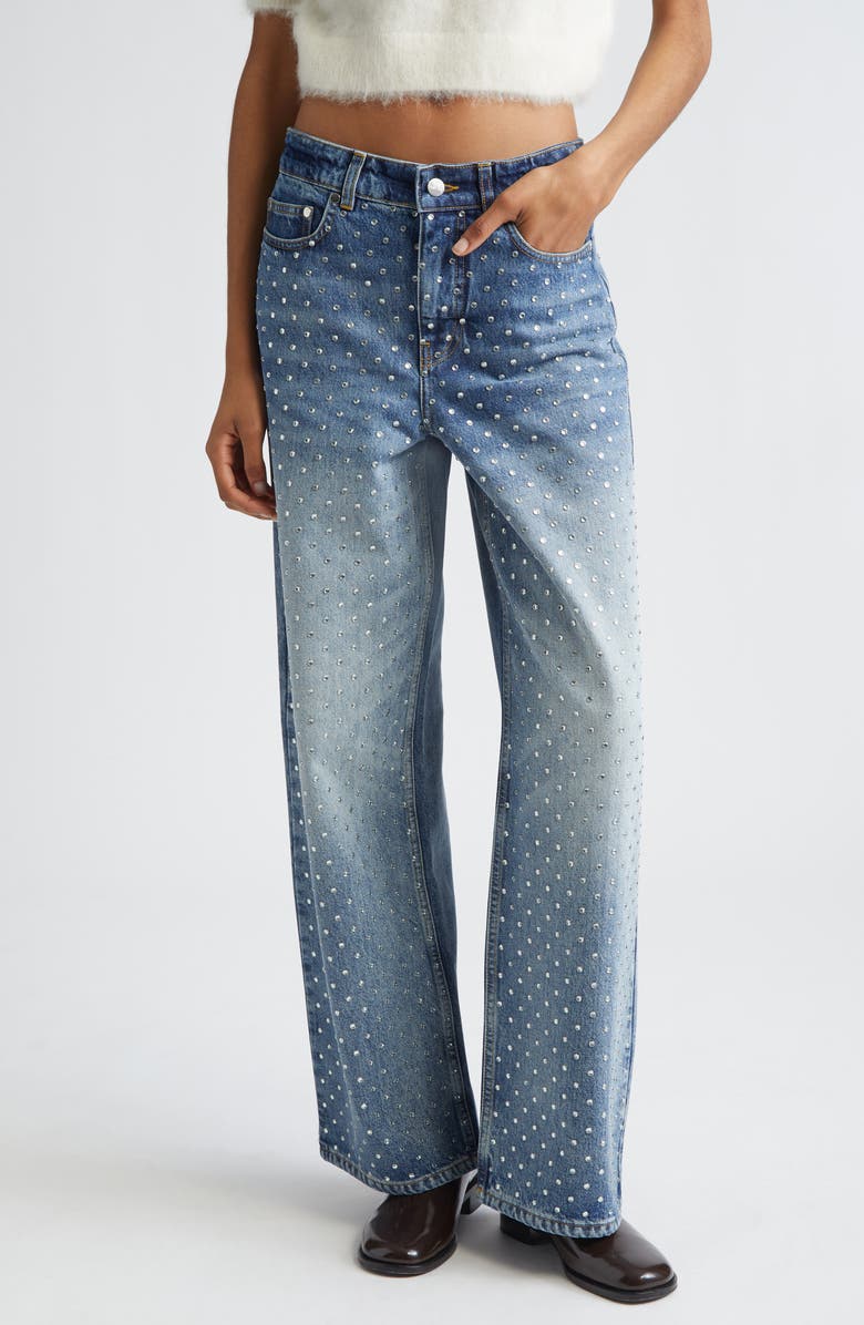 MONSE Crystal Embelished Wide Leg Jeans, Main, color, Indigo