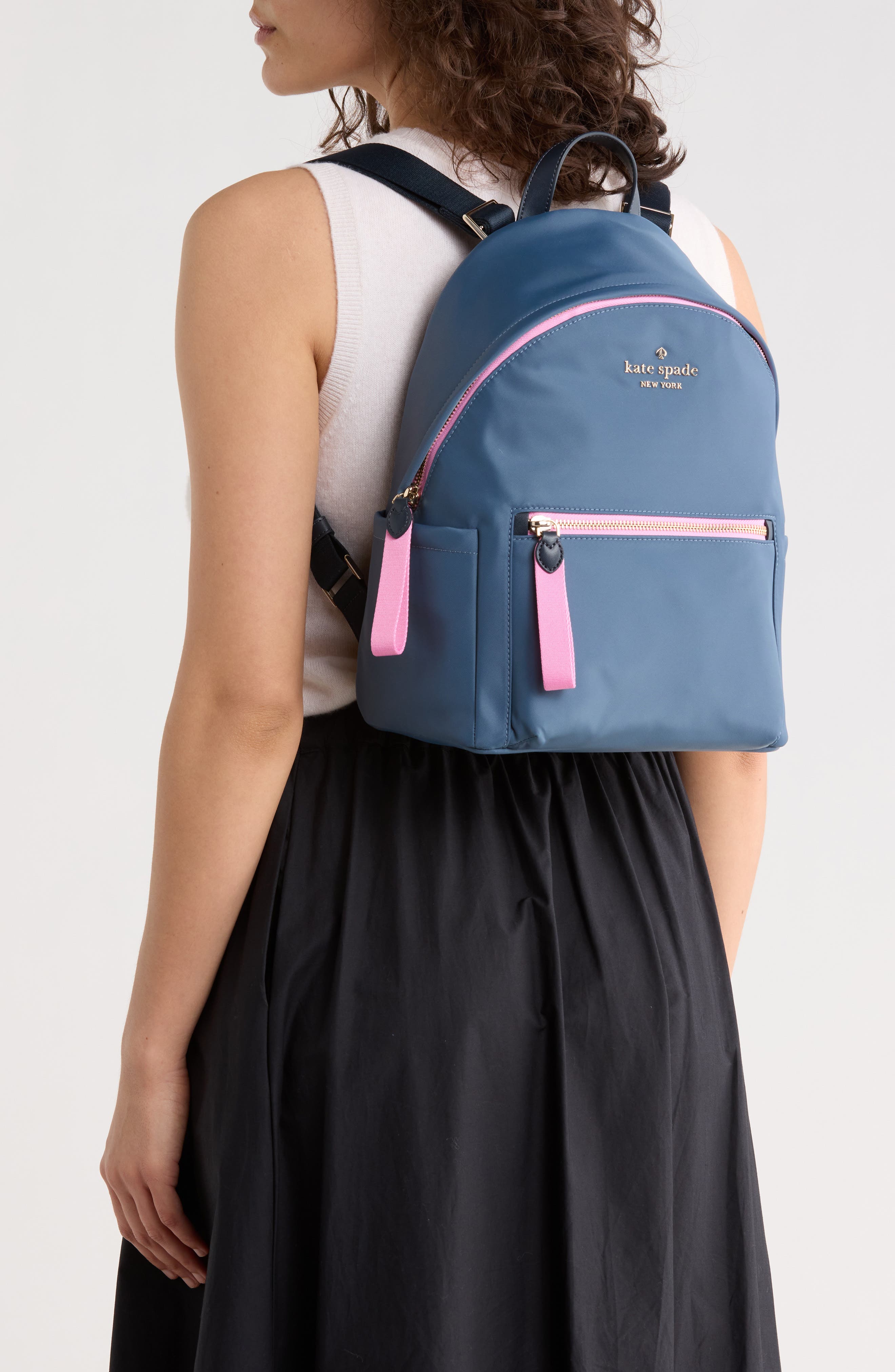 Kate Spade Sport Knit City Navy Backpack with Pink and Yellow Accents EUC Kate Spade New York chelsea colorblock nylon backpack  main image 4