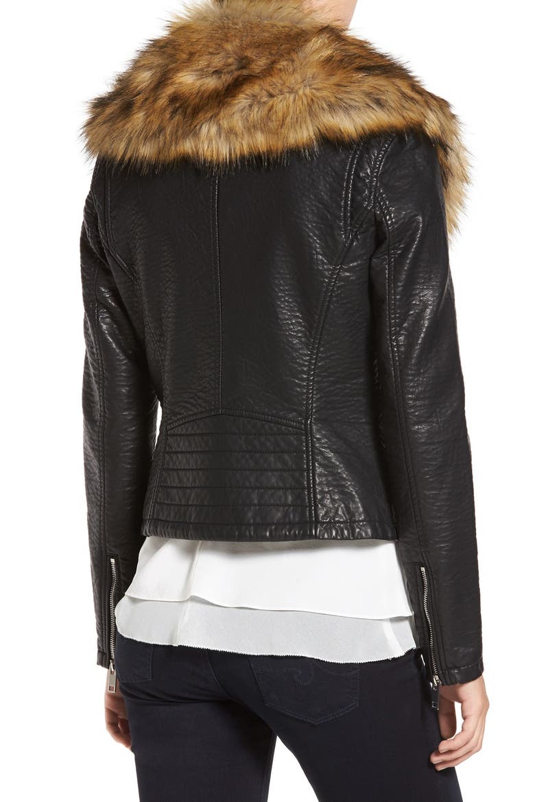 Faux Leather Jacket with Removable Faux Fur Collar, Alternate, color, BLACK